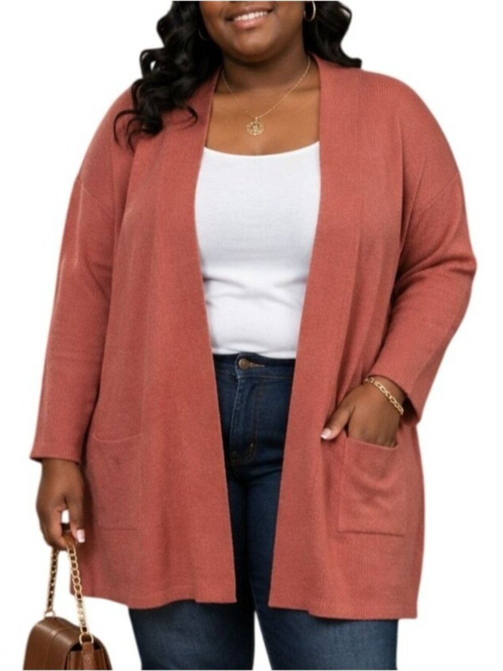 Terra & Sky Plus Size 14W Open-Front Cardigan Pockets Layering Sweater Style